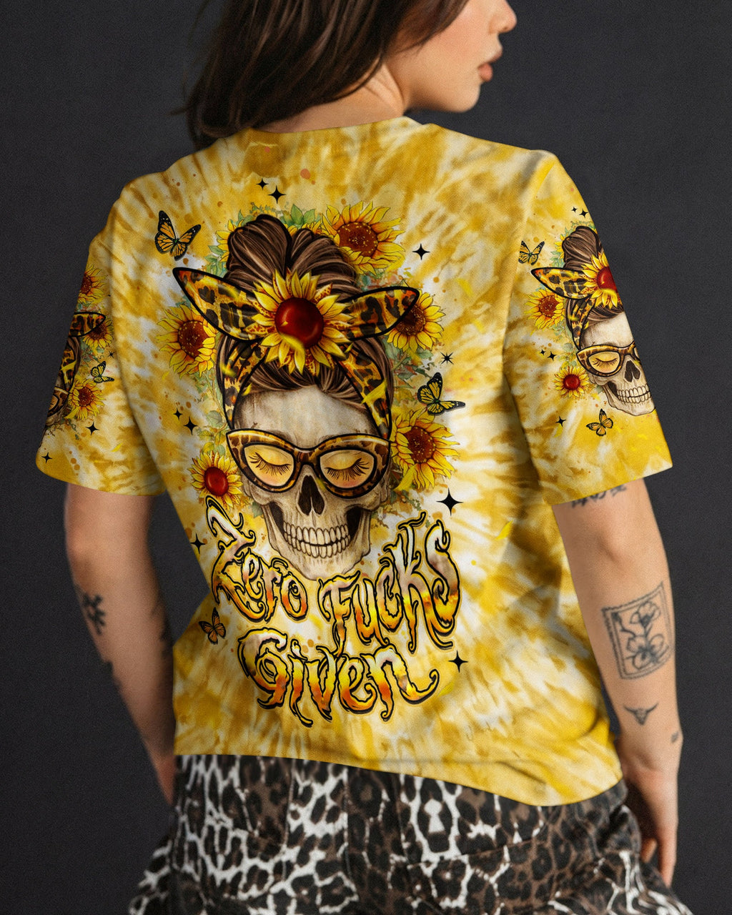 ZERO F GIVEN SUNFLOWER MESSY BUN SKULL ALL OVER PRINT  - TLHN1604263