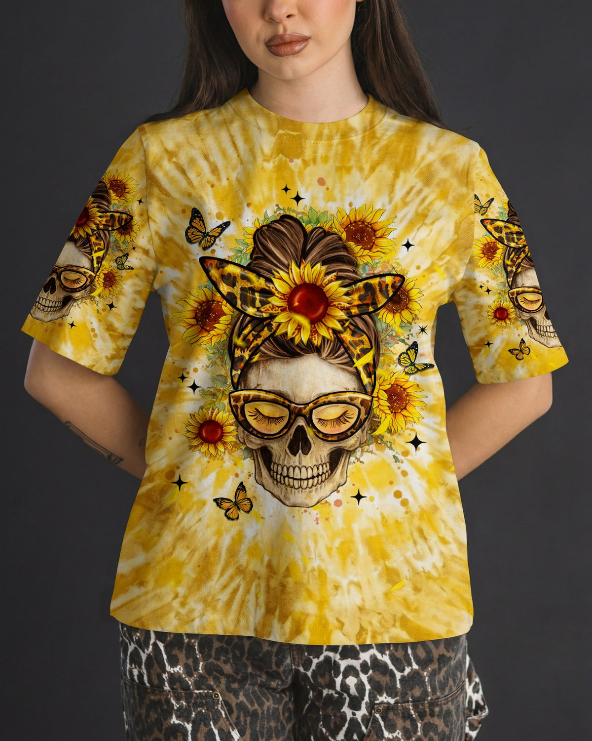 ZERO F GIVEN SUNFLOWER MESSY BUN SKULL ALL OVER PRINT  - TLHN1604263