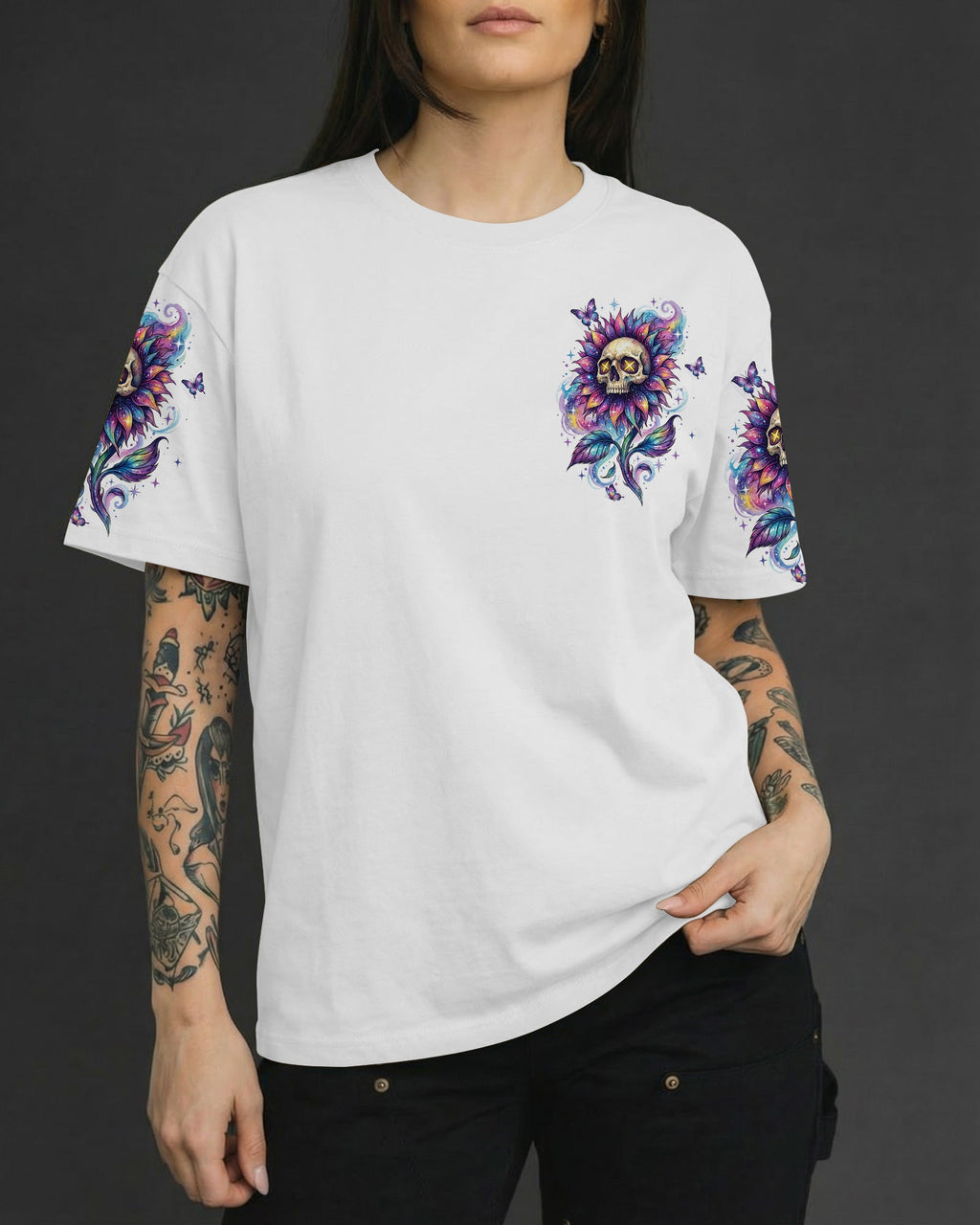 SHE IS SUNSHINE SKULL SUNFLOWERS ALL OVER PRINT  - TLHN1704263