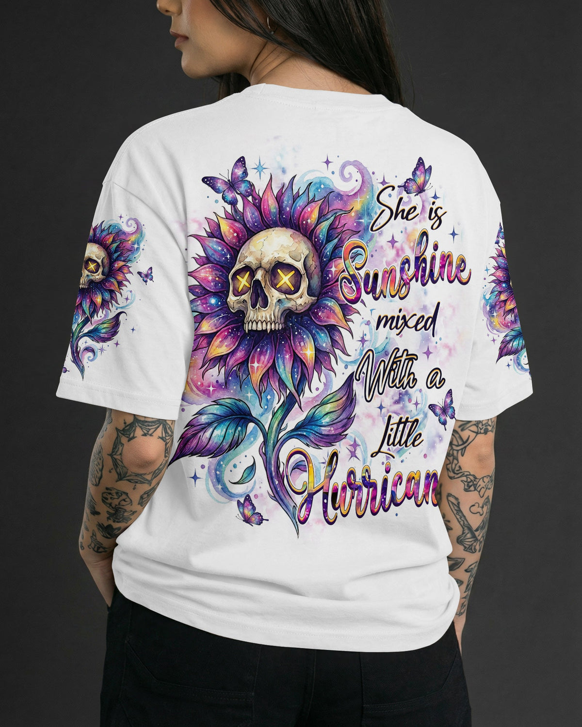SHE IS SUNSHINE SKULL SUNFLOWERS ALL OVER PRINT  - TLHN1704263