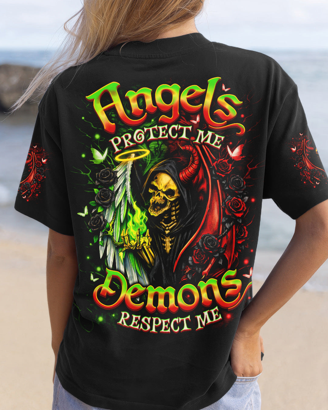 ANGELS PROTECT ME DEMONS RESPECT ME SKULL ALL OVER PRINT  - TLNO2703262