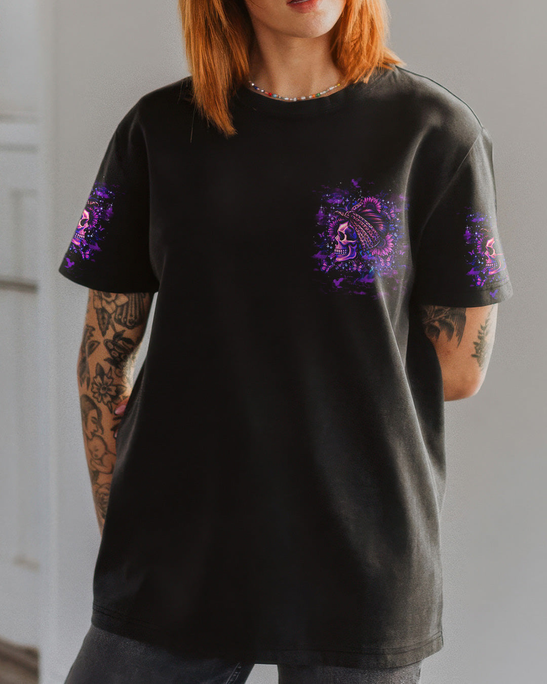 I'M A GIRL WITH A MIND SKULL MESSY BUN ALL OVER PRINT  - TLHG0904262
