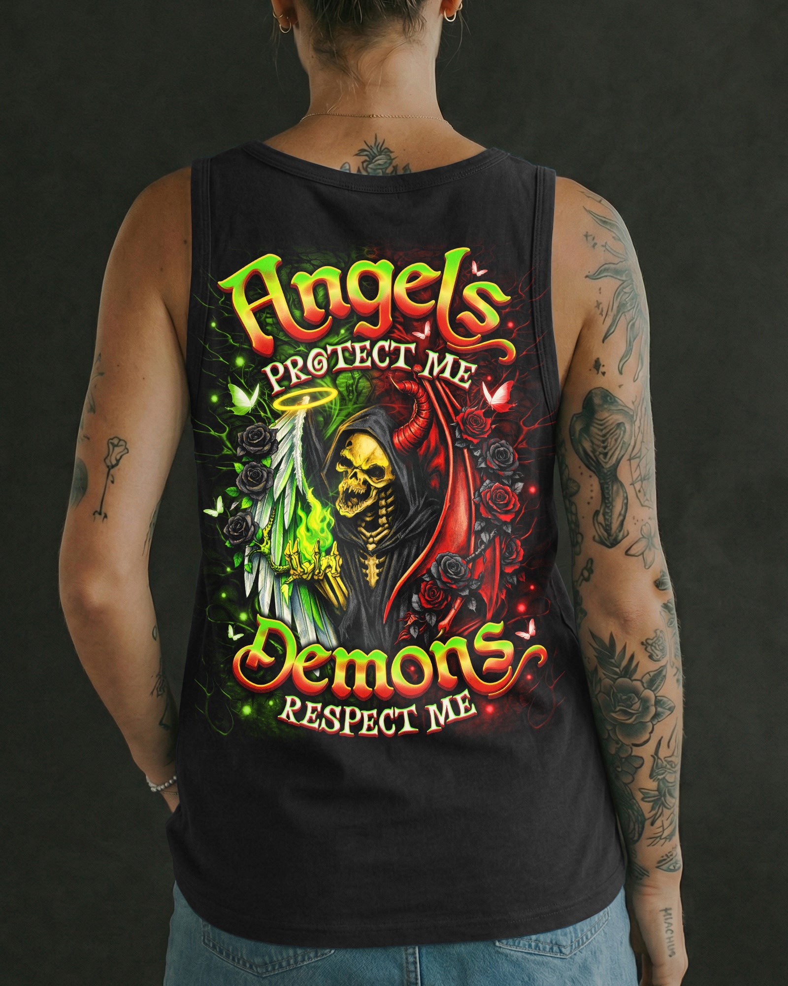 ANGELS PROTECT ME DEMONS RESPECT ME SKULL ALL OVER PRINT  - TLNO2703262