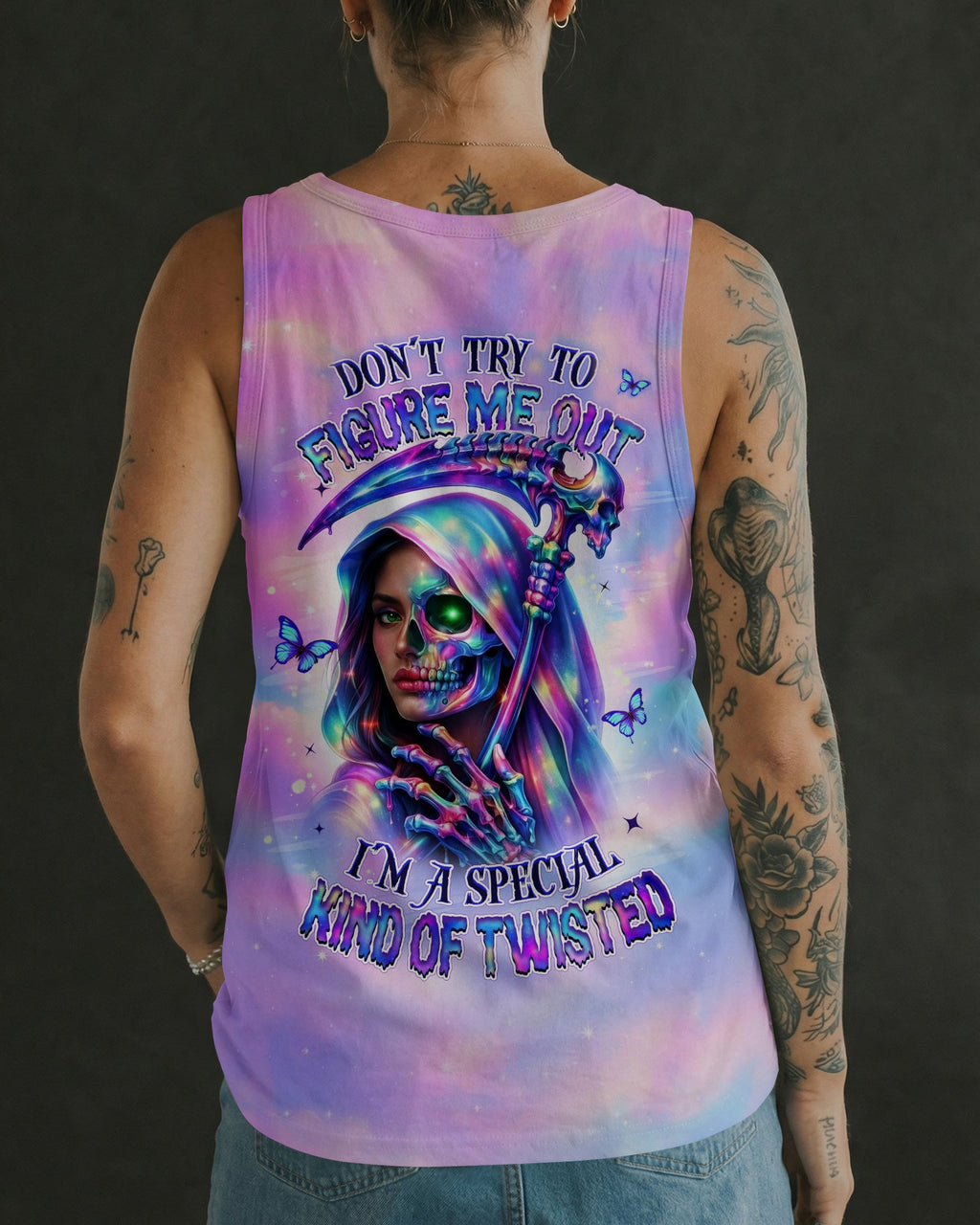 DON'T TRY TO FIGURE ME OUT SKULL LADY ALL OVER PRINT - TLHN0603262