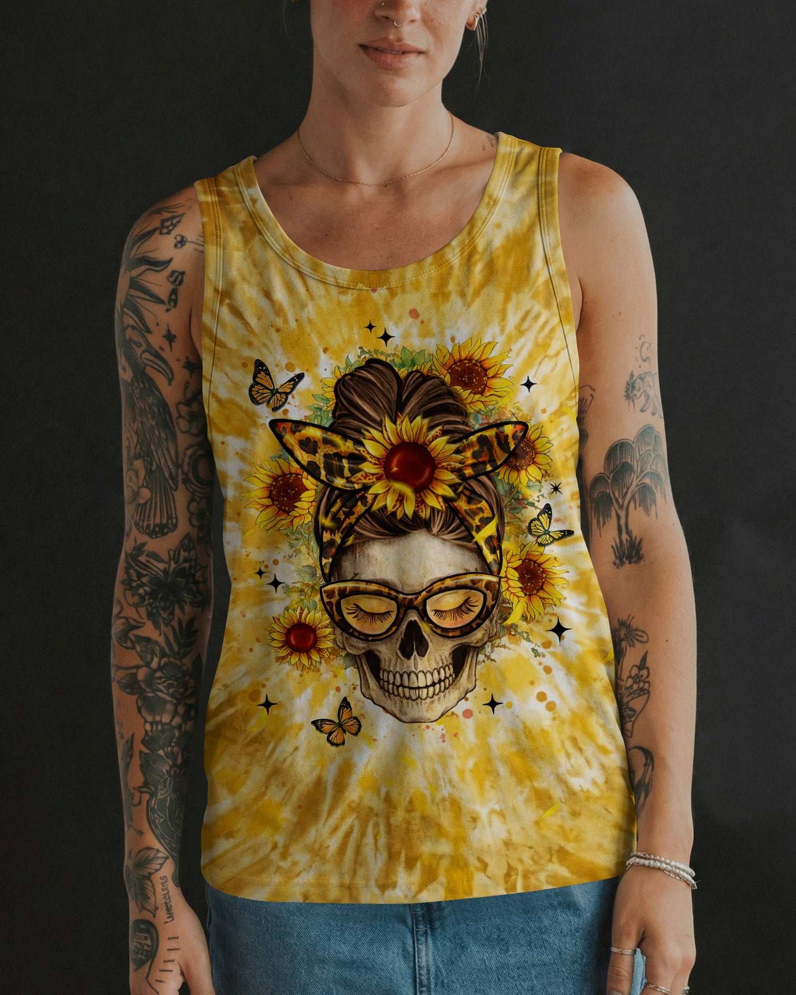 ZERO F GIVEN SUNFLOWER MESSY BUN SKULL ALL OVER PRINT  - TLHN1604263