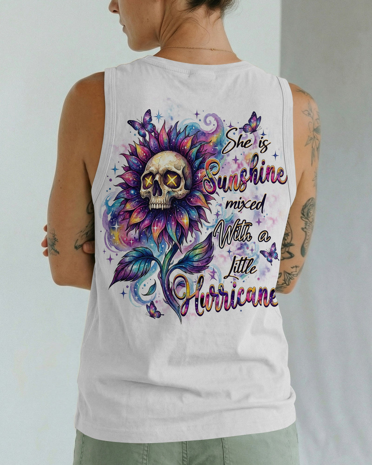 SHE IS SUNSHINE SKULL SUNFLOWERS ALL OVER PRINT  - TLHN1704263