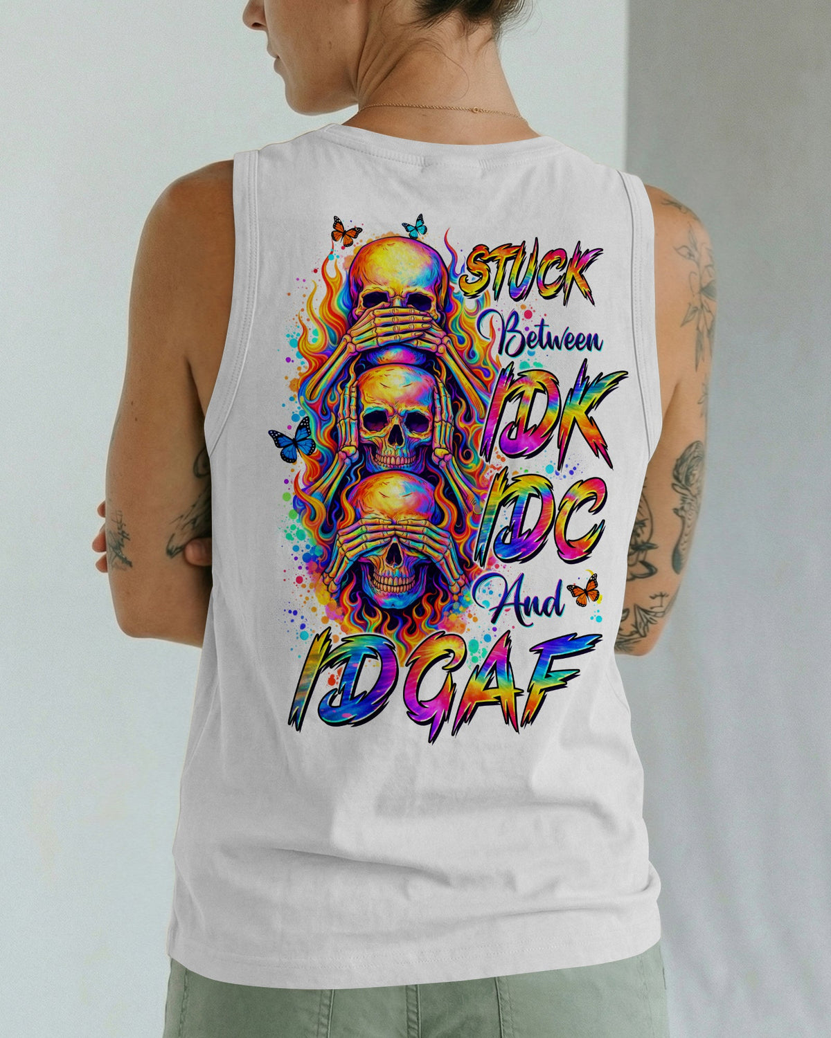 STUCK BETWEEN IDK IDC AND IDGAF SKULL ALL OVER PRINT   - TLTW3003262
