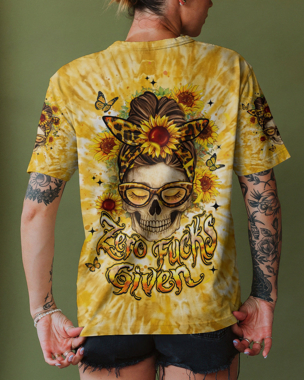 ZERO F GIVEN SUNFLOWER MESSY BUN SKULL ALL OVER PRINT  - TLHN1604263
