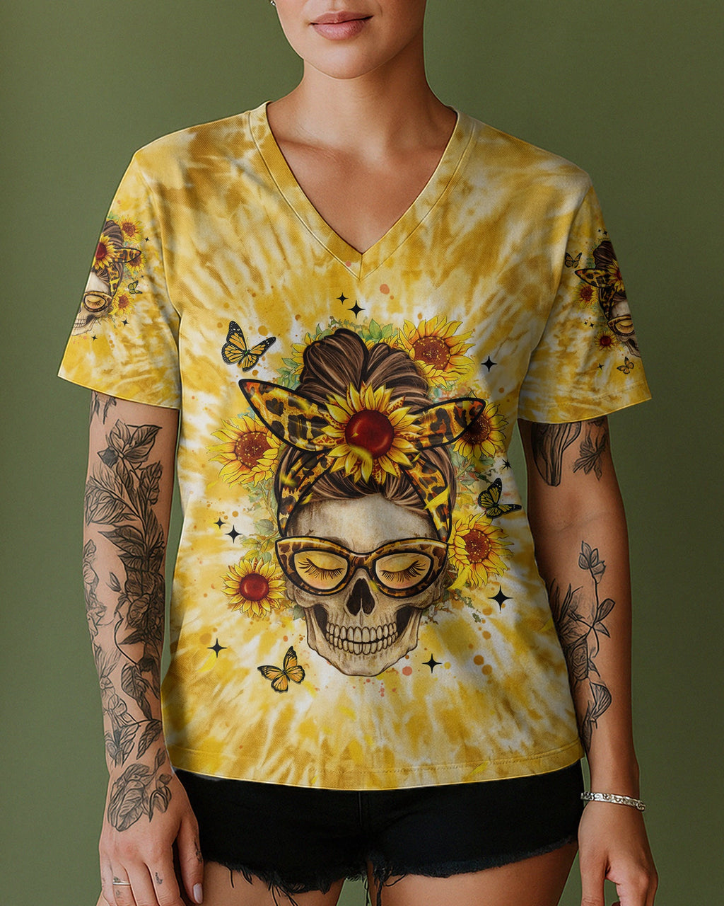 ZERO F GIVEN SUNFLOWER MESSY BUN SKULL ALL OVER PRINT  - TLHN1604263