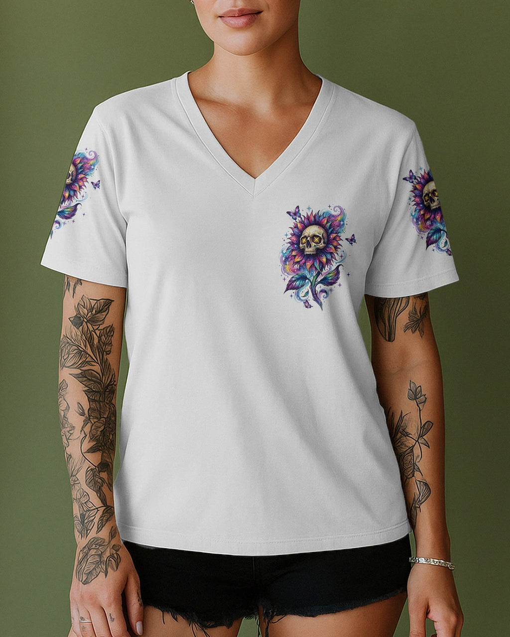 SHE IS SUNSHINE SKULL SUNFLOWERS ALL OVER PRINT  - TLHN1704263