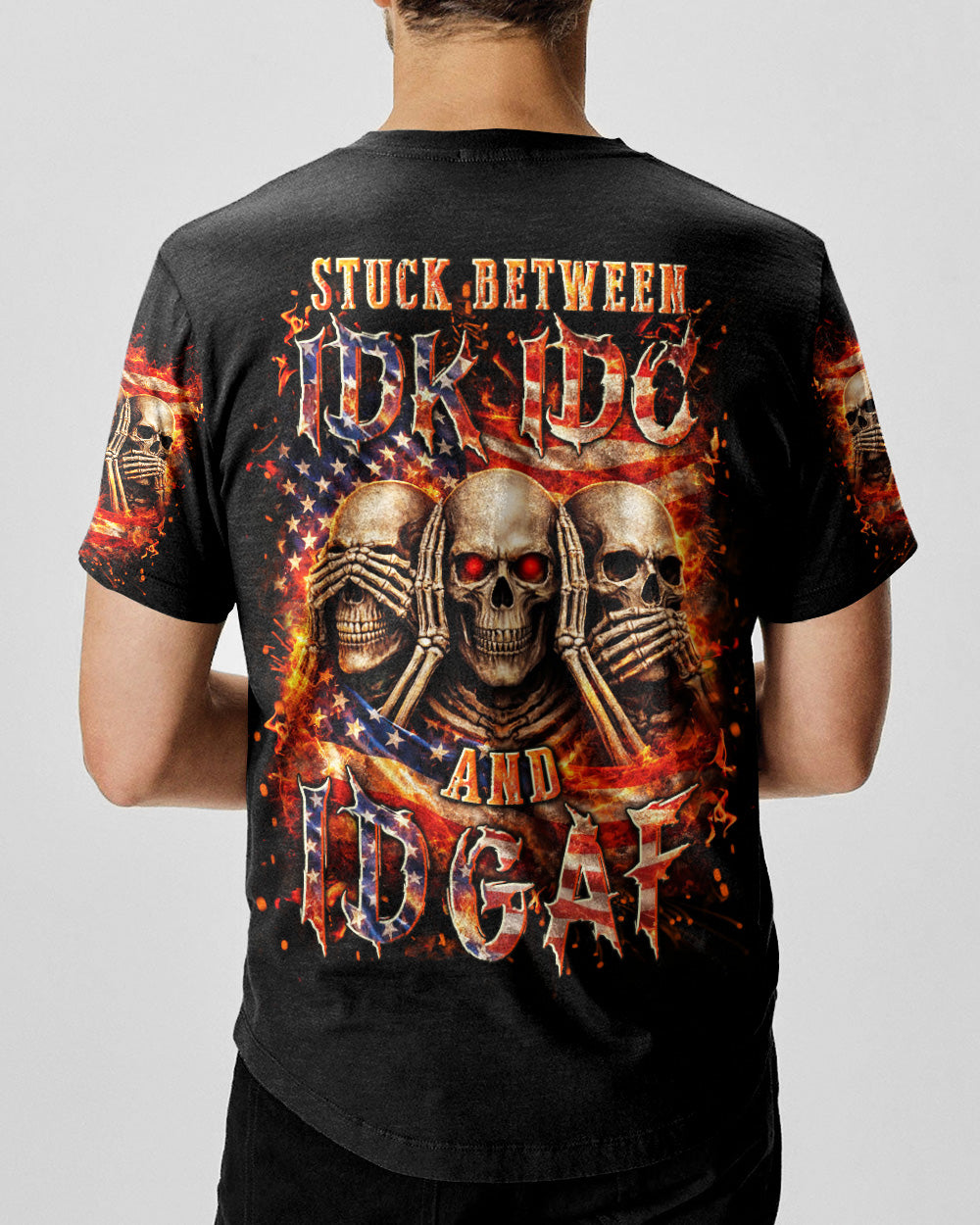 STUCK BETWEEN IDK IDC AND IDGAF SKULL ALL OVER PRINT - YHLN2302261