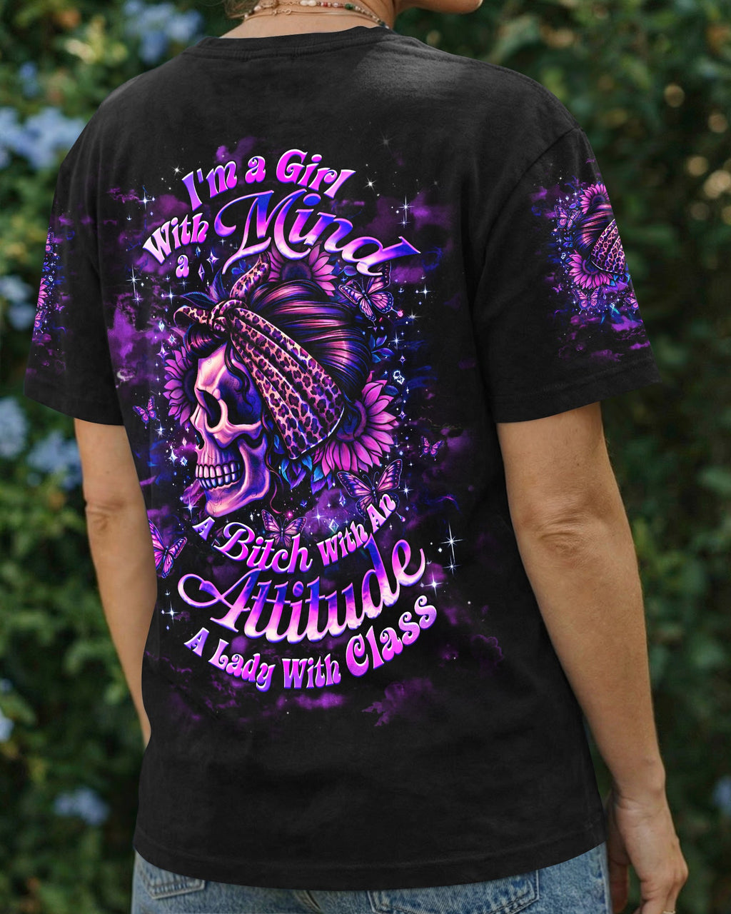 I'M A GIRL WITH A MIND SKULL MESSY BUN ALL OVER PRINT  - TLHG0904262