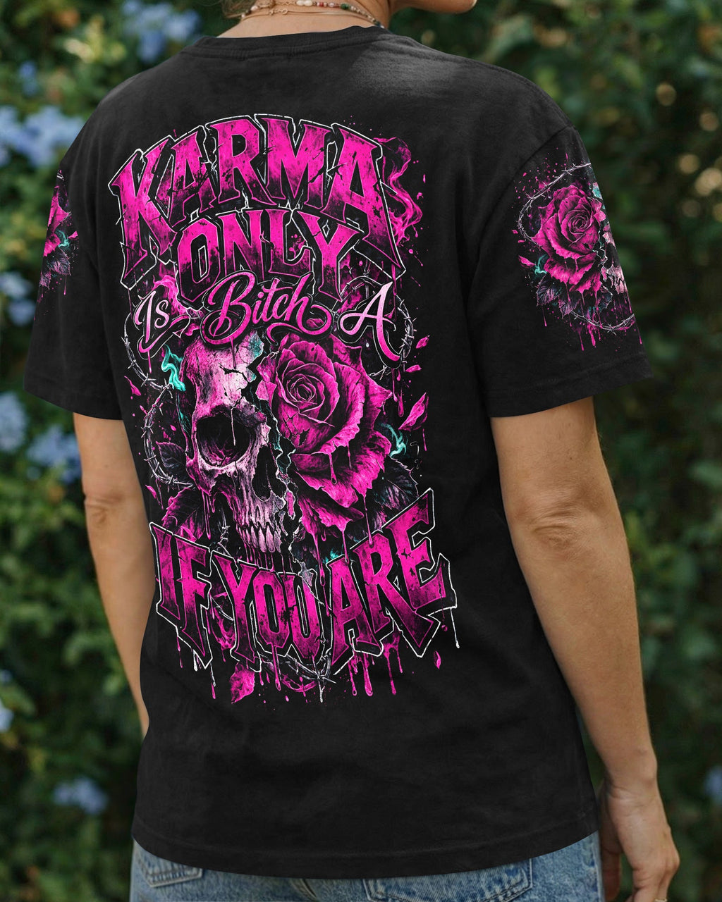 KARMA IS ONLY A B IF YOU ARE ROSE SKULL ALL OVER PRINT - TLNO1103262