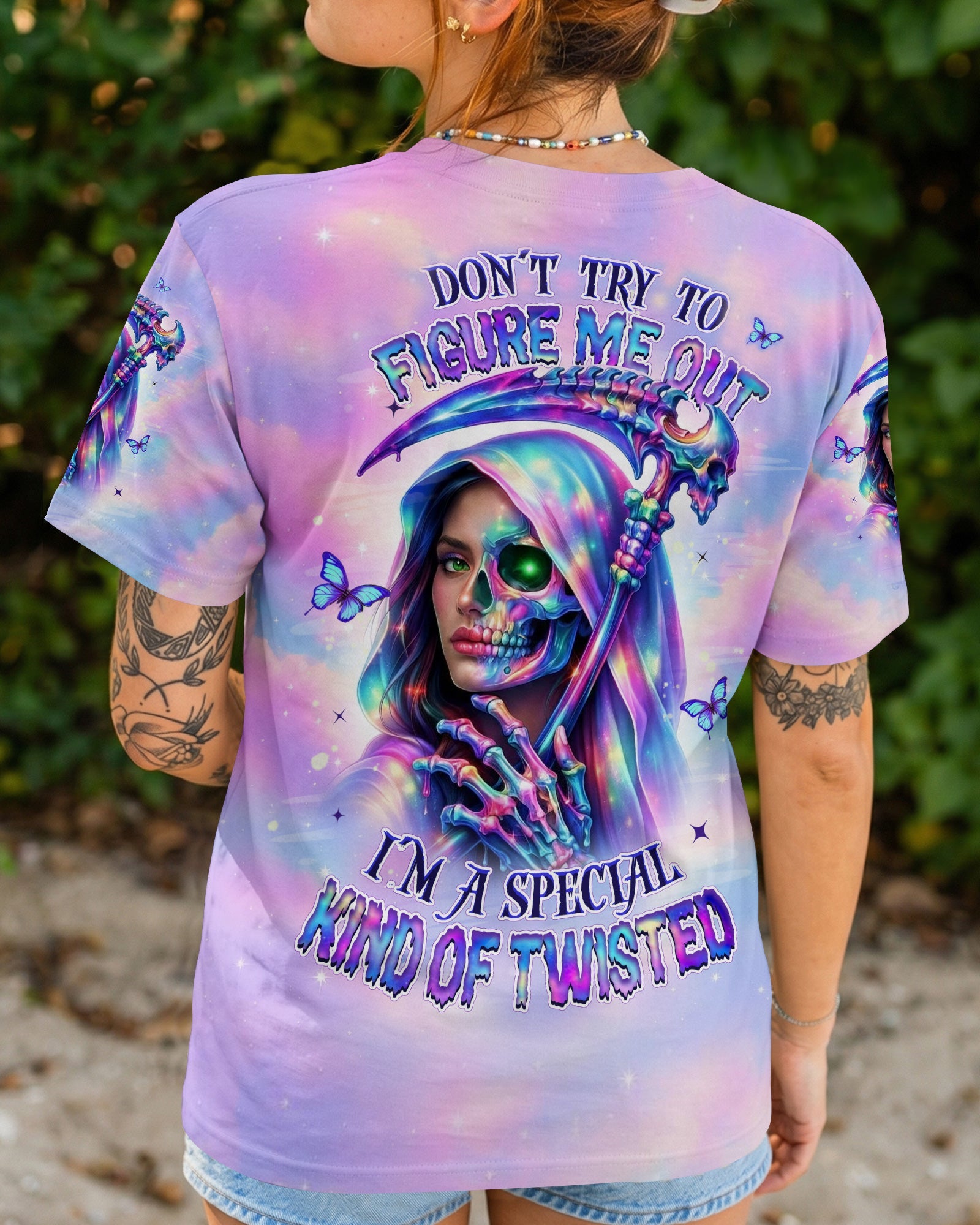 DON'T TRY TO FIGURE ME OUT SKULL LADY ALL OVER PRINT - TLHN0603262