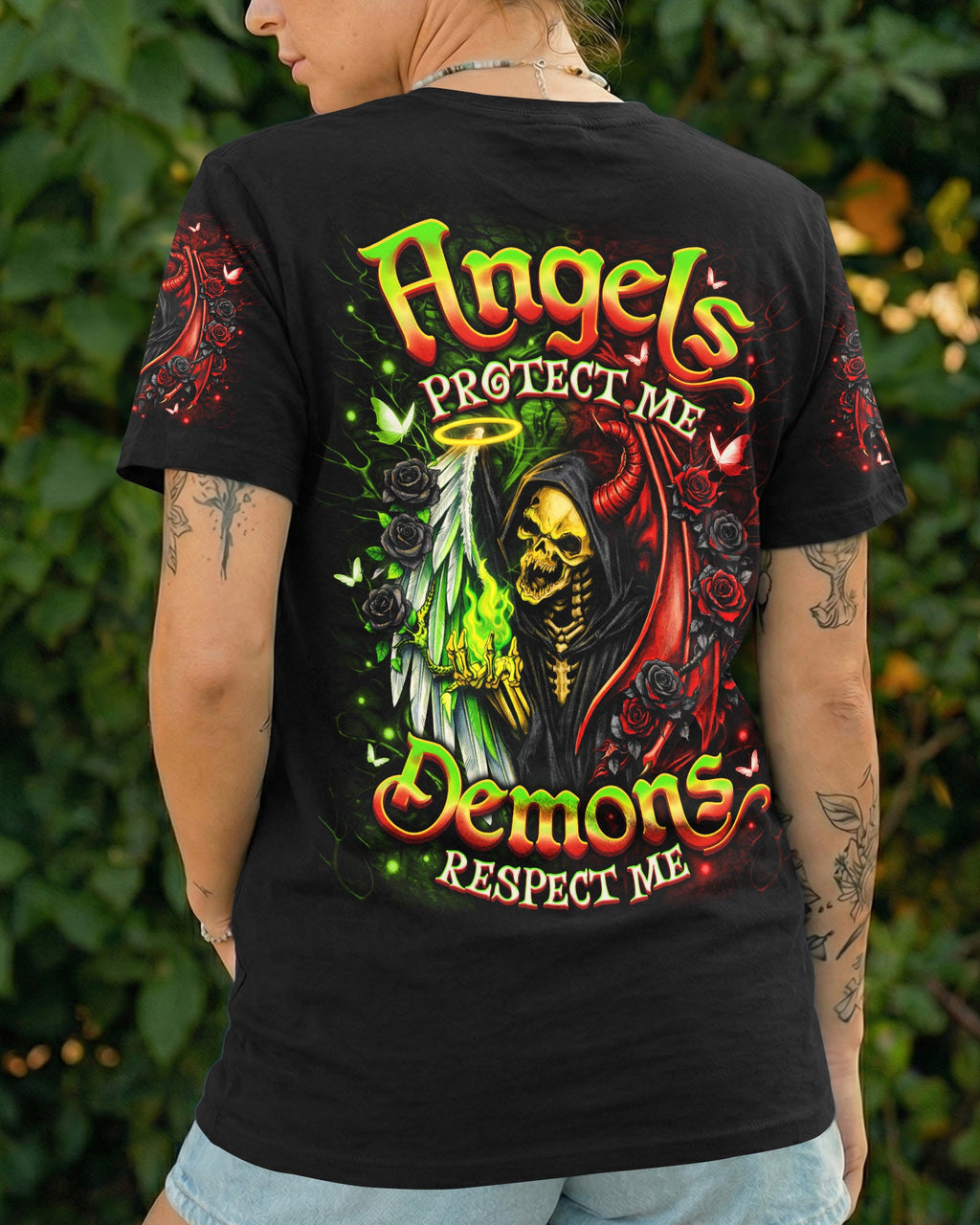 ANGELS PROTECT ME DEMONS RESPECT ME SKULL ALL OVER PRINT  - TLNO2703262