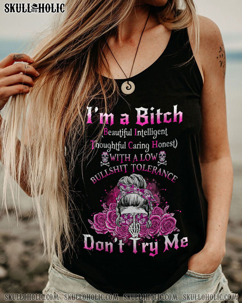 I'M A B DON'T TRY ME ROSE MESSY BUN BLACK ALL OVER PRINT - TLNO1104233
