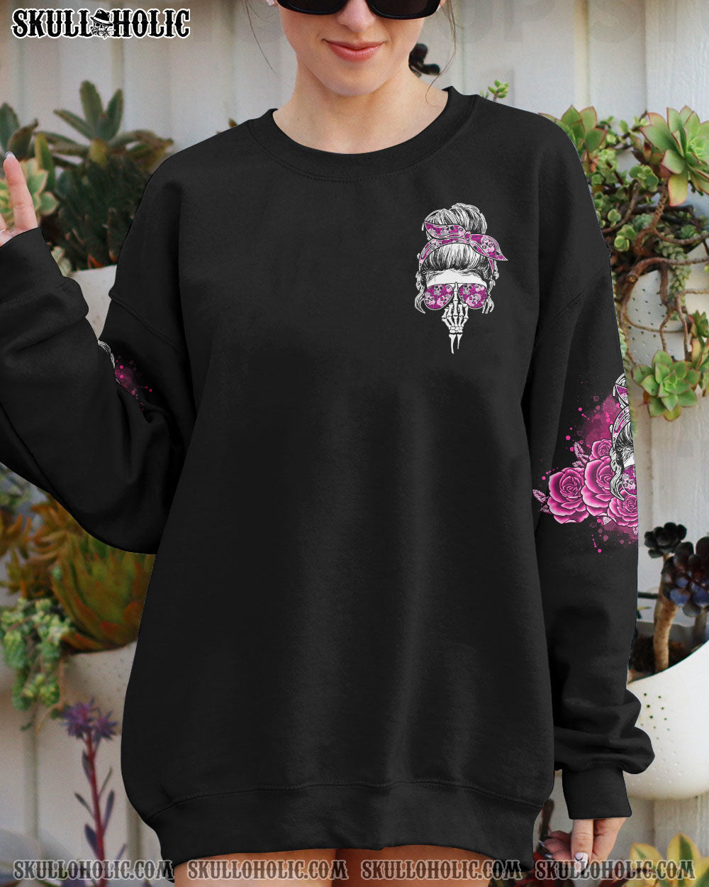 I'M A B DON'T TRY ME ROSE MESSY BUN BLACK ALL OVER PRINT - TLNO1104233