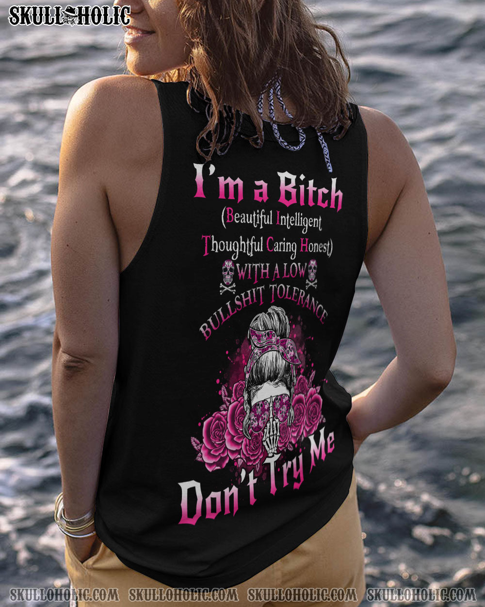 I'M A B DON'T TRY ME ROSE MESSY BUN BLACK ALL OVER PRINT - TLNO1104233