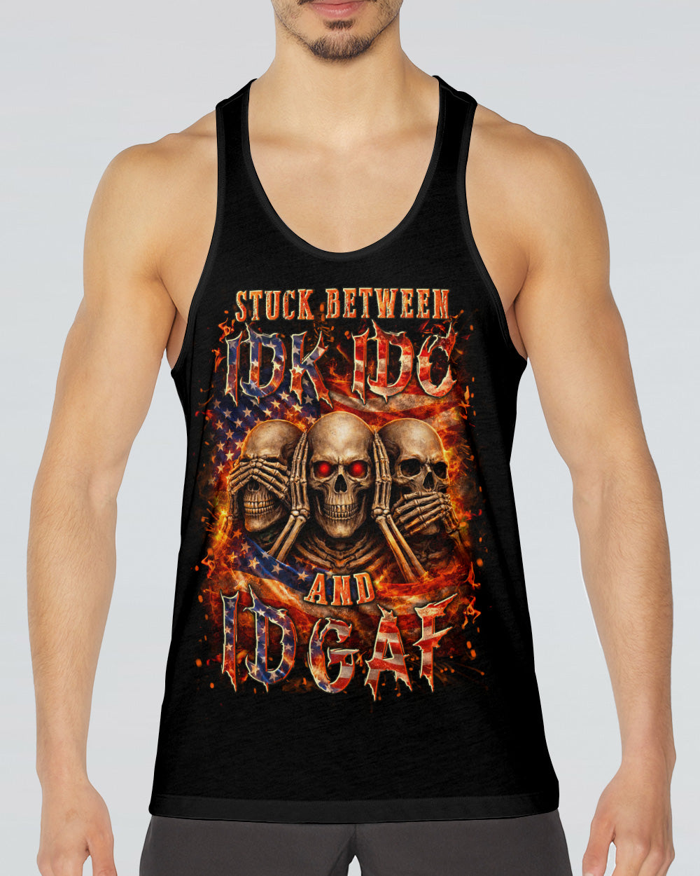 STUCK BETWEEN IDK IDC AND IDGAF SKULL ALL OVER PRINT - YHLN2302261