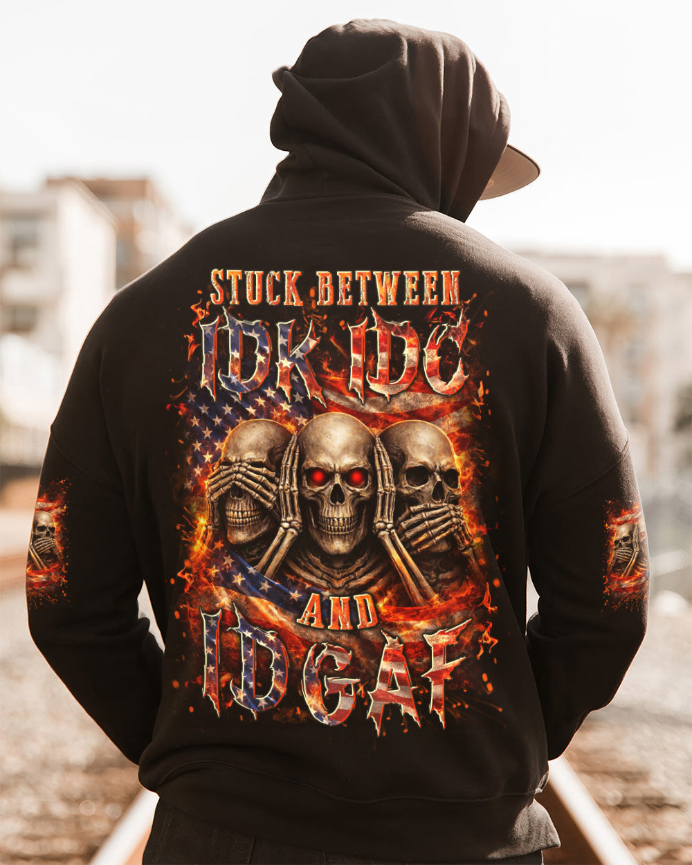 STUCK BETWEEN IDK IDC AND IDGAF SKULL ALL OVER PRINT - YHLN2302261