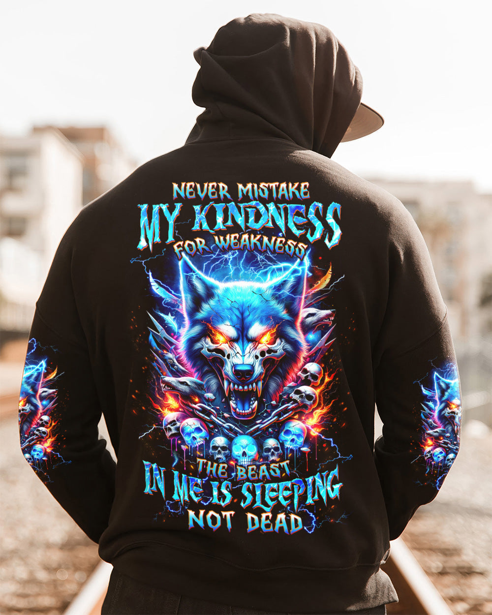 NEVER MISTAKE MY KINDNESS WOLF SKULL ALL OVER PRINT - TLTW1704263