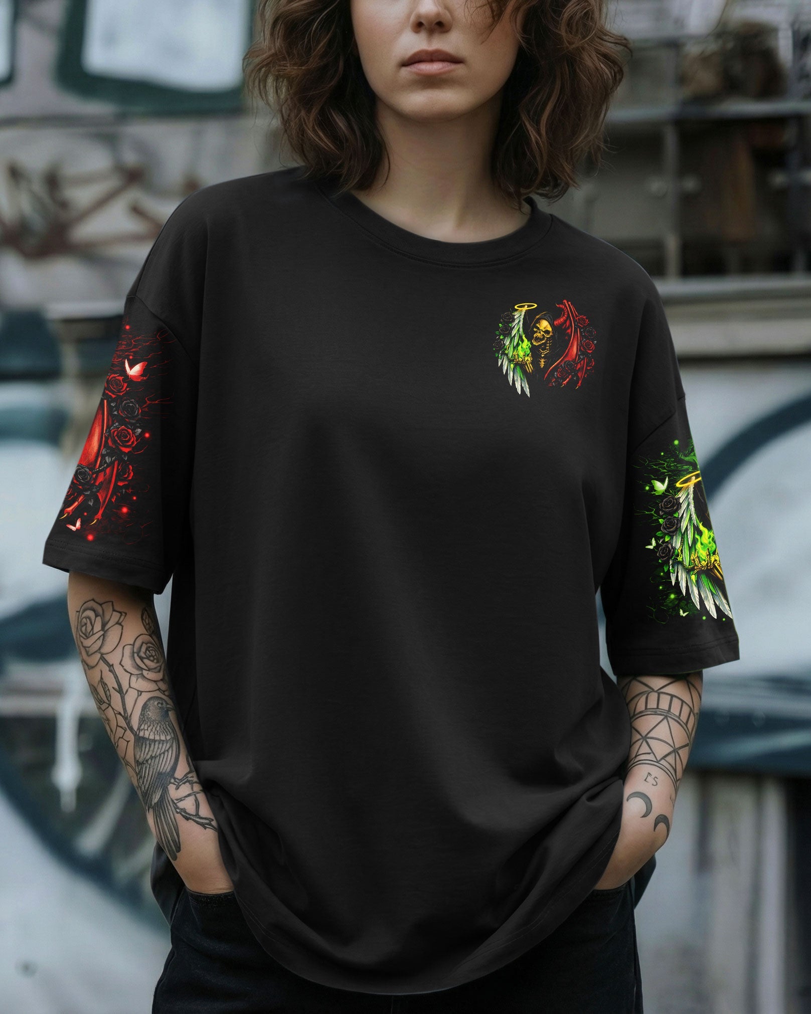 ANGELS PROTECT ME DEMONS RESPECT ME SKULL ALL OVER PRINT  - TLNO2703262