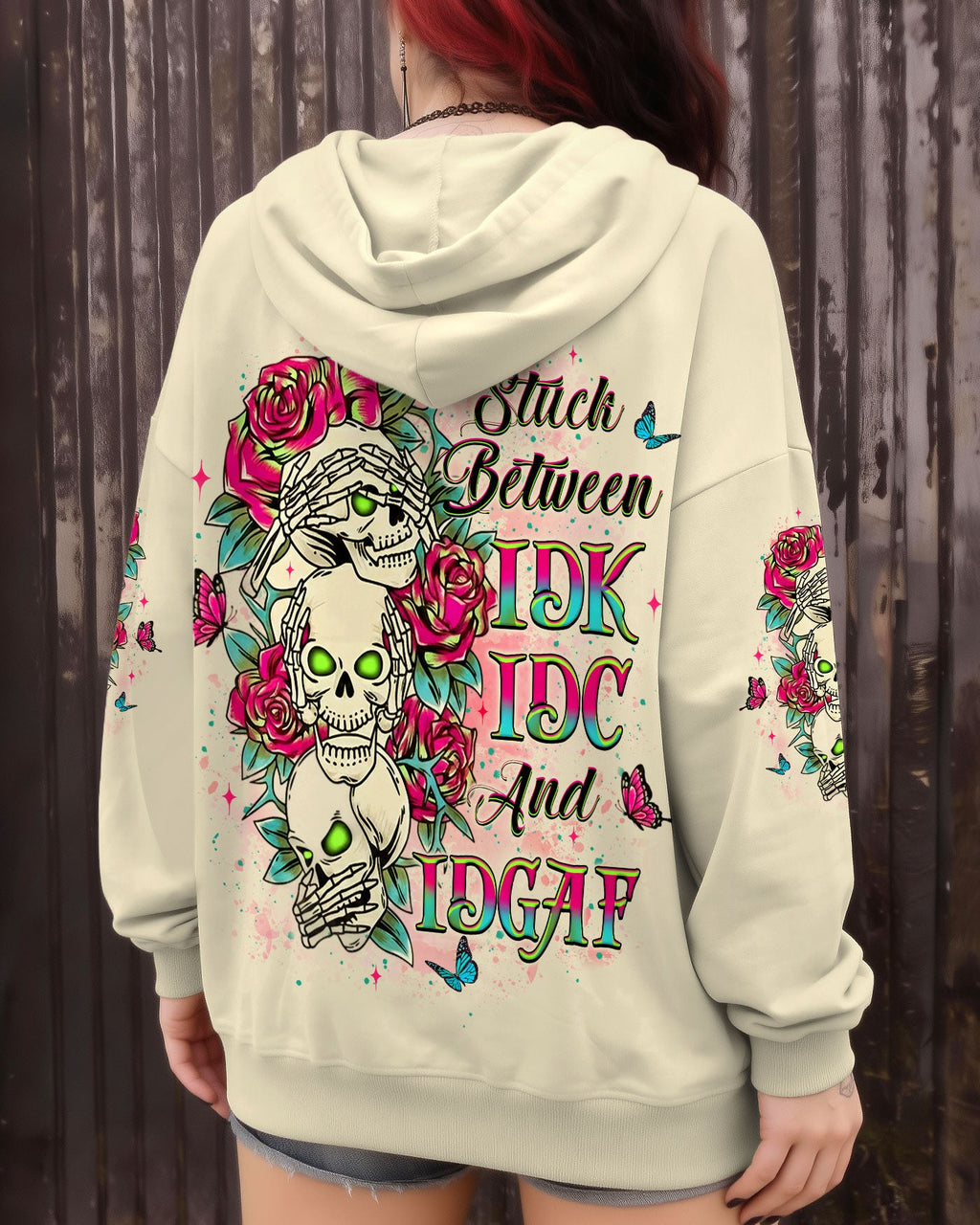 STUCK BETWEEN IDK IDC AND IDGAF SKULL ALL OVER PRINT - YHLT1401263
