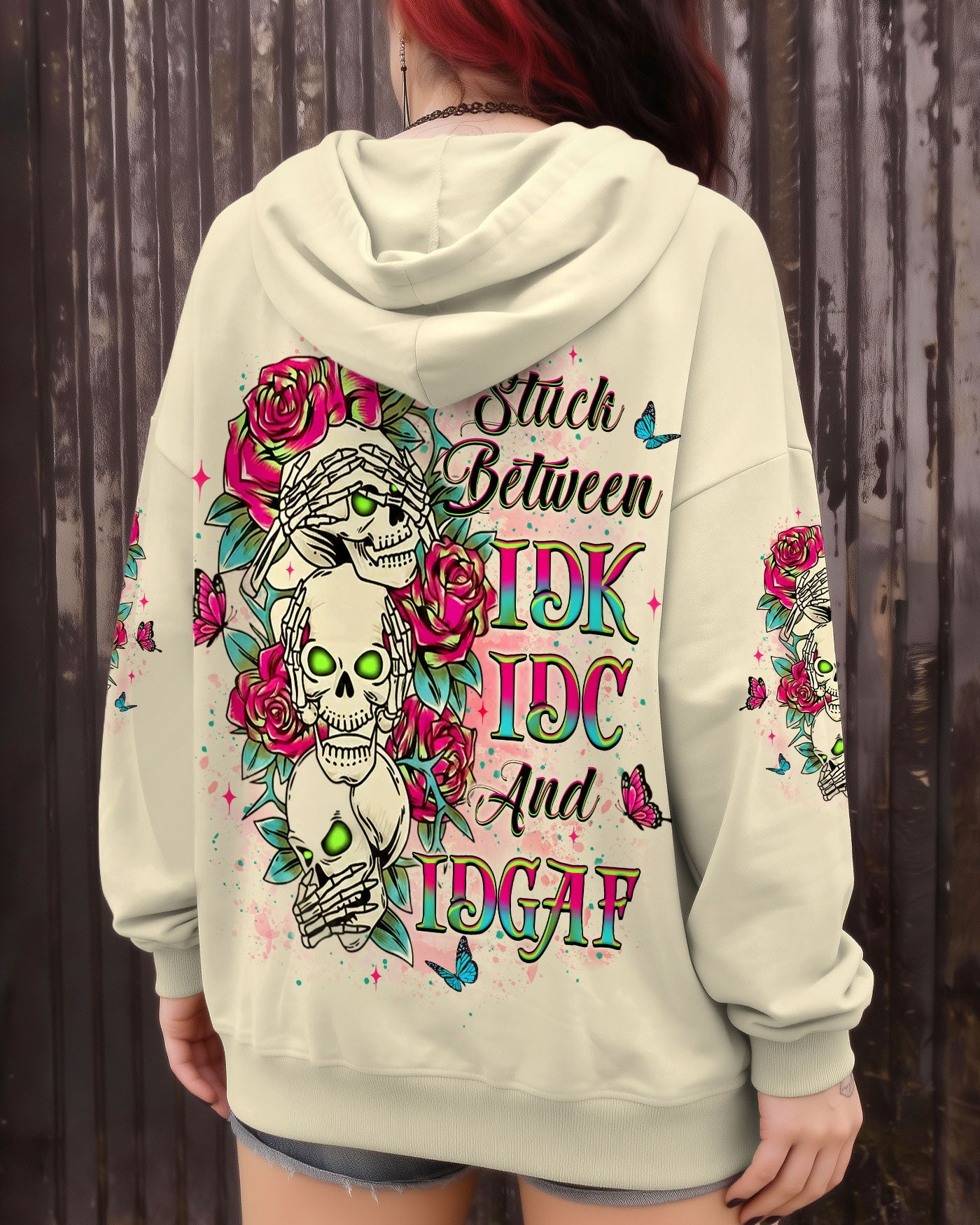 STUCK BETWEEN IDK IDC AND IDGAF SKULL ALL OVER PRINT - YHLT1401263