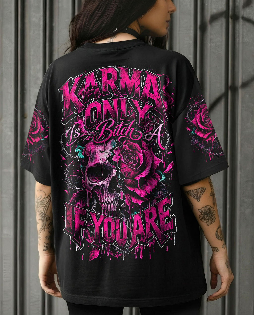 KARMA IS ONLY A B IF YOU ARE ROSE SKULL ALL OVER PRINT - TLNO1103262