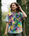 WATERCOLOR PHANTOM SKULL COLLAR SHIRT - RI0106264