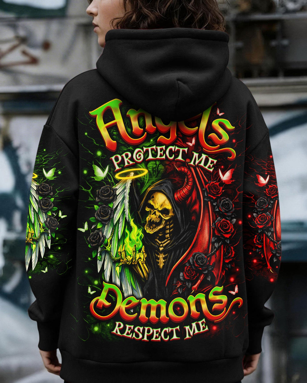 ANGELS PROTECT ME DEMONS RESPECT ME SKULL ALL OVER PRINT  - TLNO2703262