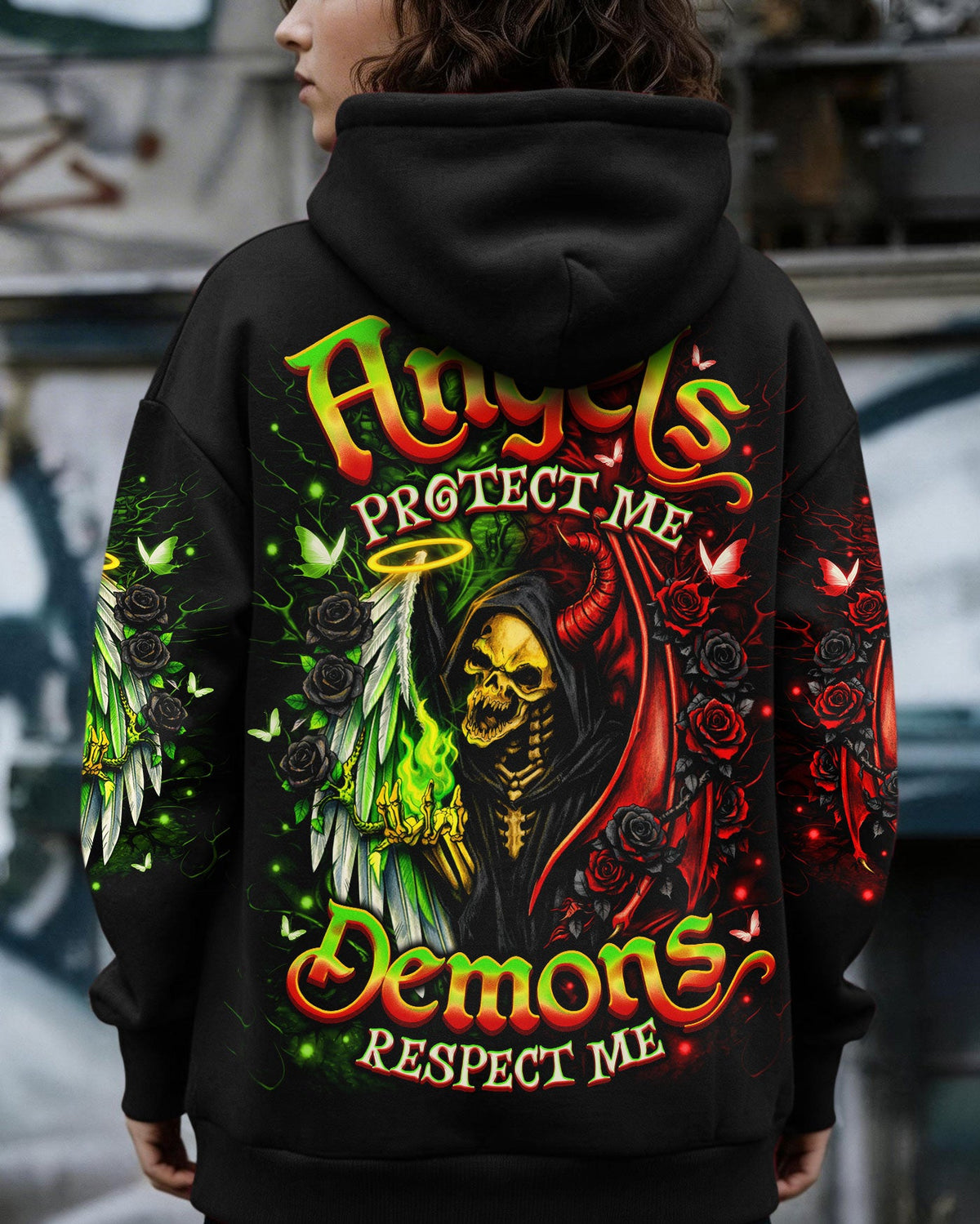 ANGELS PROTECT ME DEMONS RESPECT ME SKULL ALL OVER PRINT  - TLNO2703262