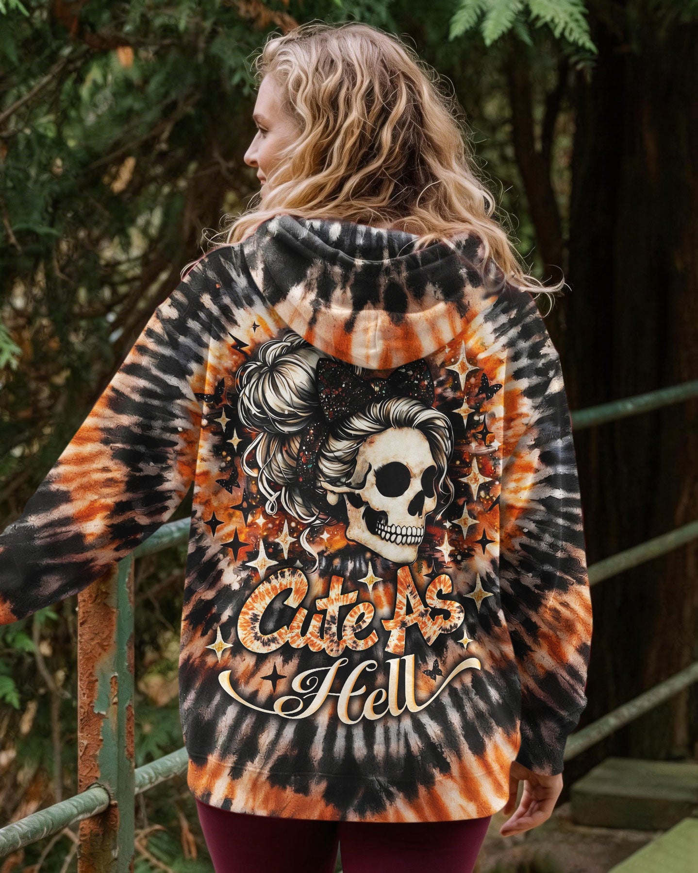 CUTE AS HELL MESSY BUN SKULL SWIRL ALL OVER PRINT - TLNO0204262