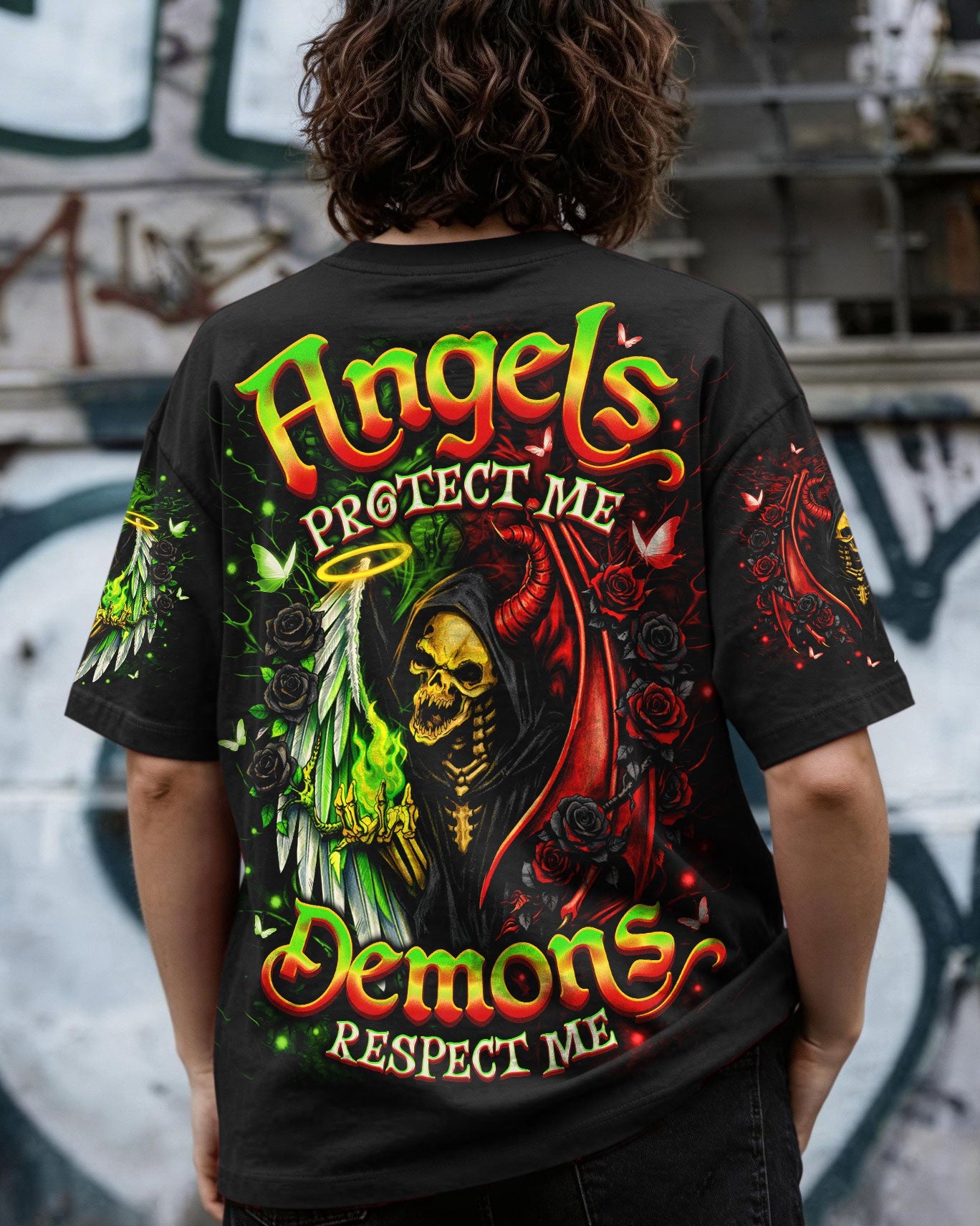 ANGELS PROTECT ME DEMONS RESPECT ME SKULL ALL OVER PRINT  - TLNO2703262