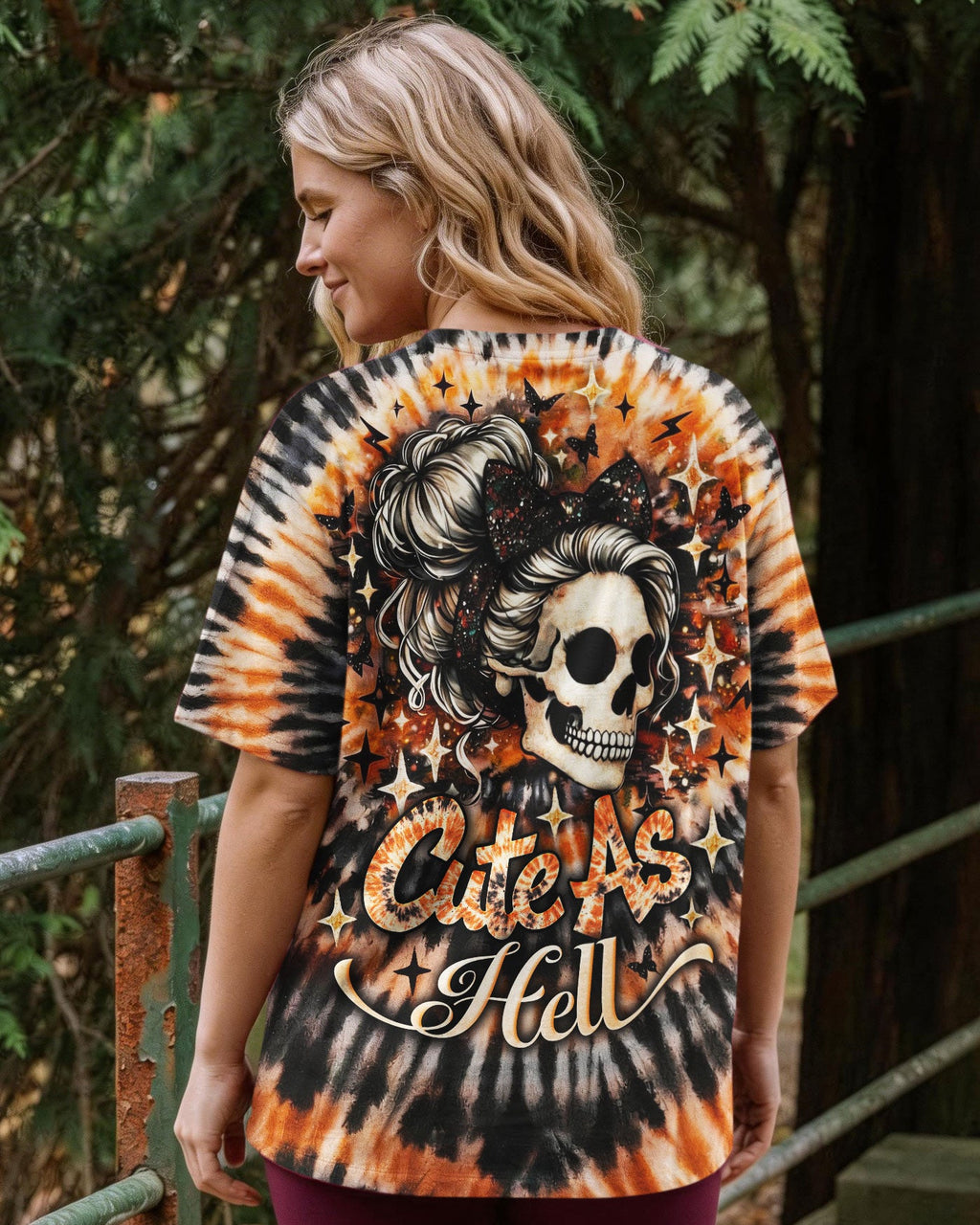 CUTE AS HELL MESSY BUN SKULL SWIRL ALL OVER PRINT - TLNO0204262