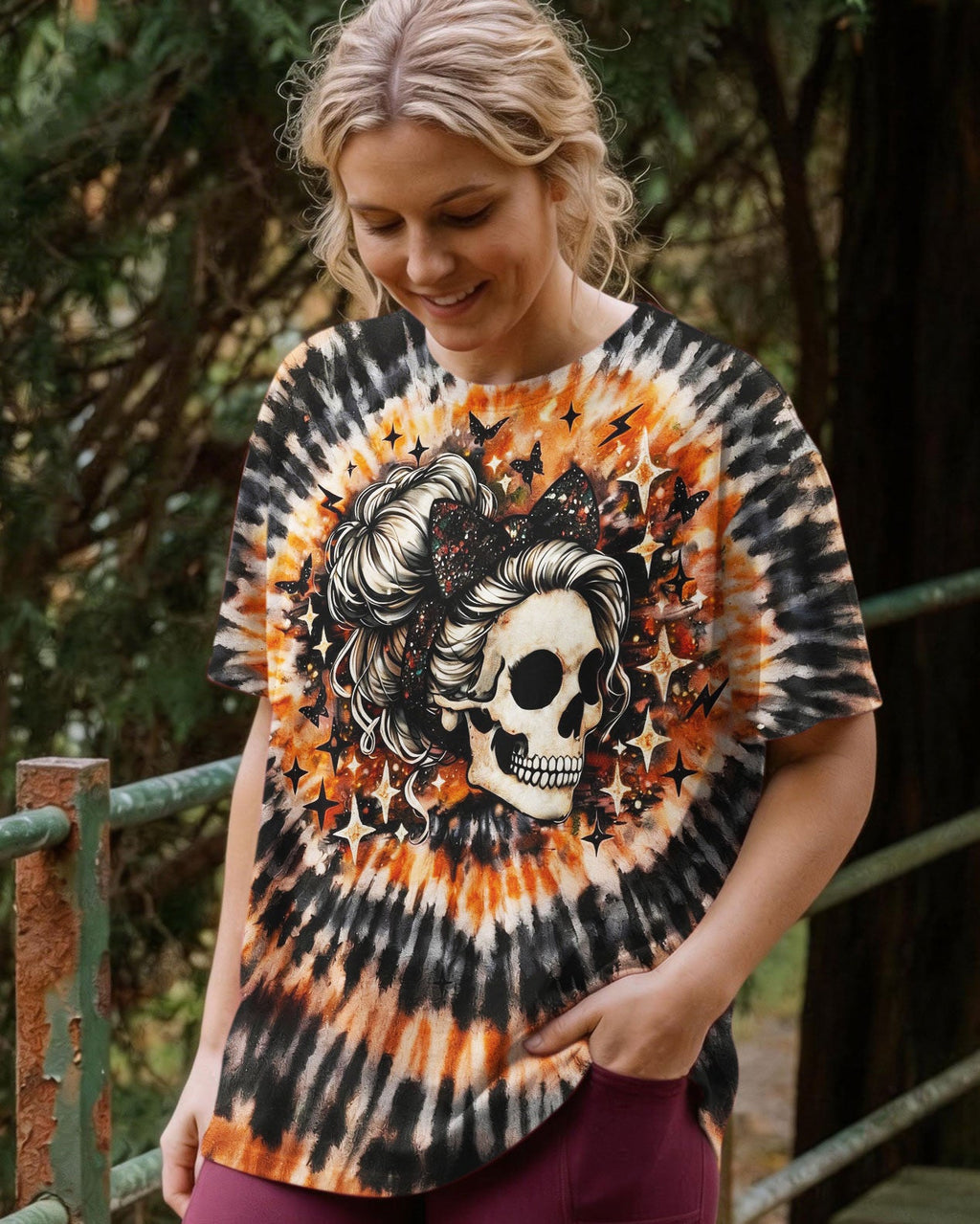 CUTE AS HELL MESSY BUN SKULL SWIRL ALL OVER PRINT - TLNO0204262