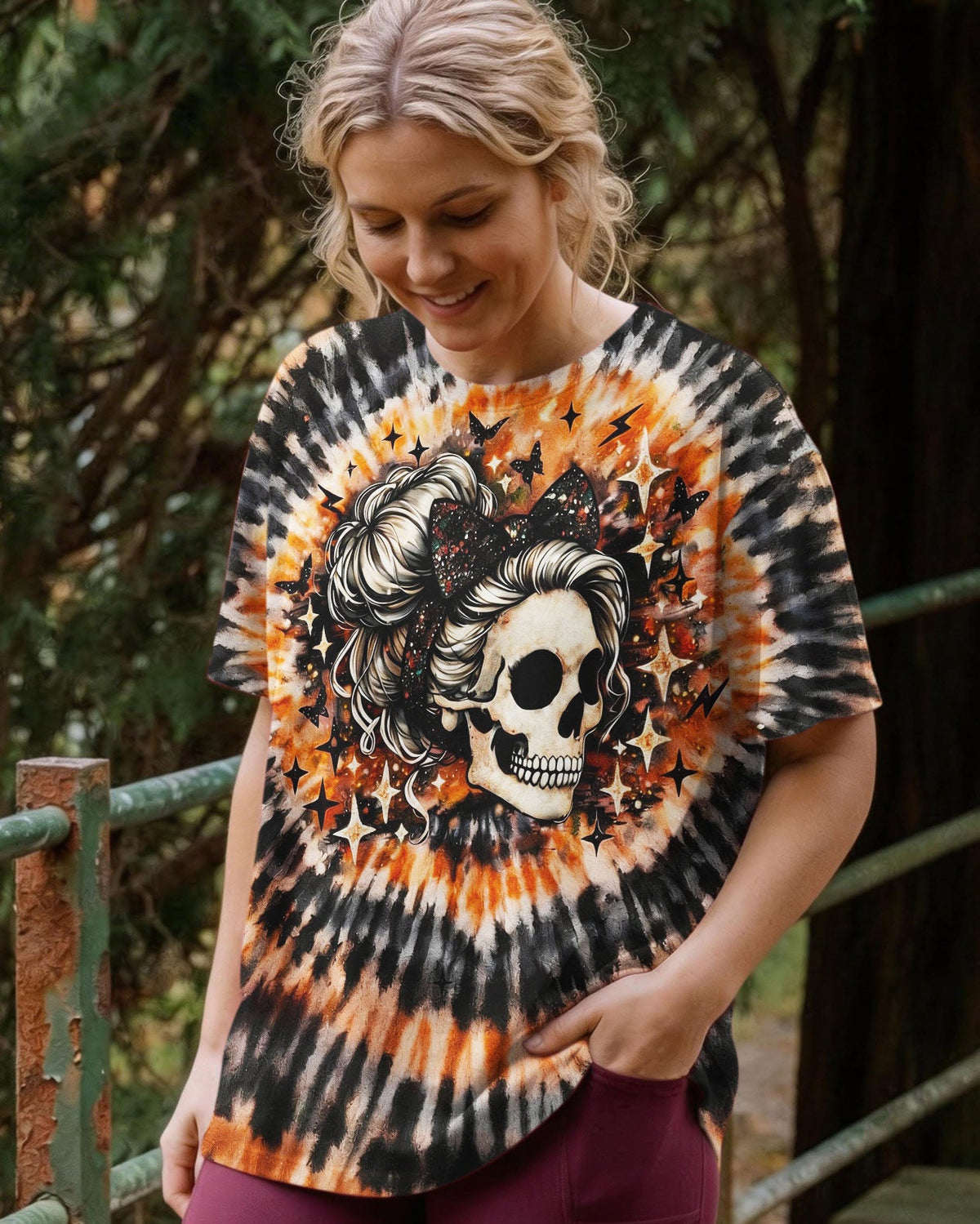 CUTE AS HELL MESSY BUN SKULL SWIRL ALL OVER PRINT - TLNO0204262