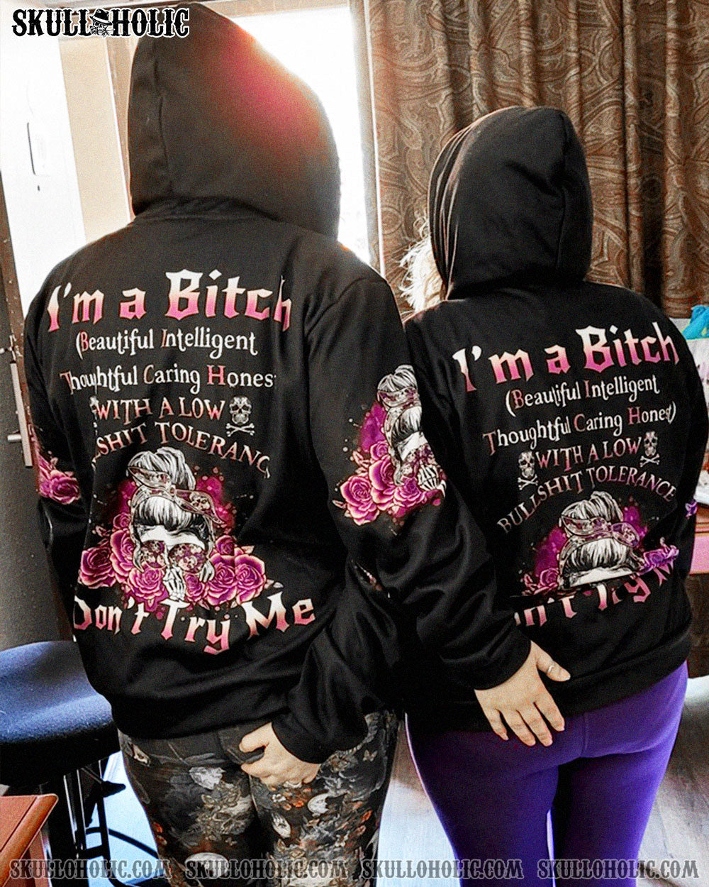 I'M A B DON'T TRY ME ROSE MESSY BUN BLACK ALL OVER PRINT - TLNO1104233