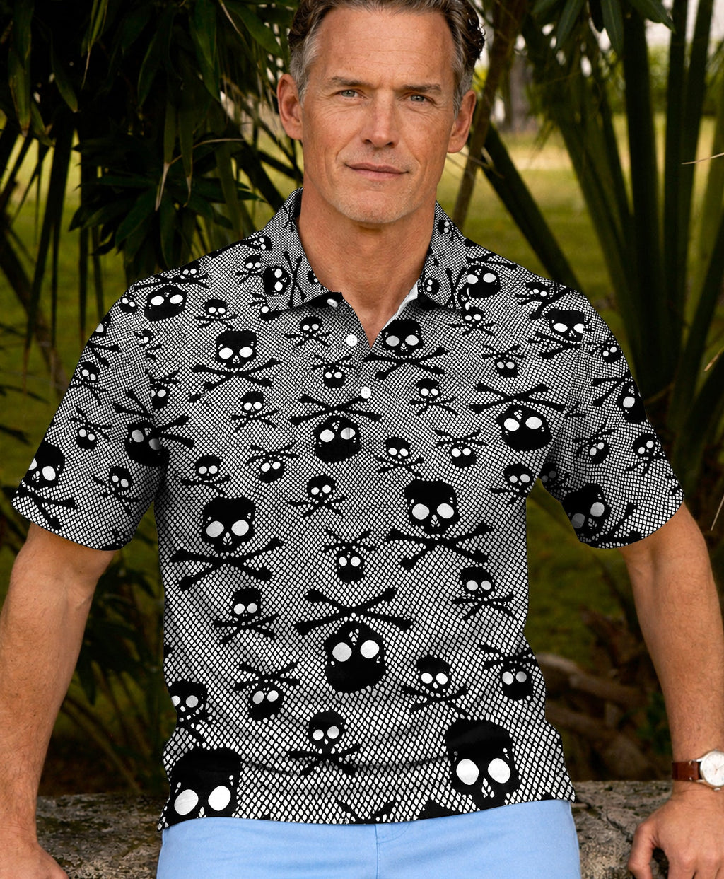 BLACK SKULL BONES POLO SHIRT - TLHG1006261