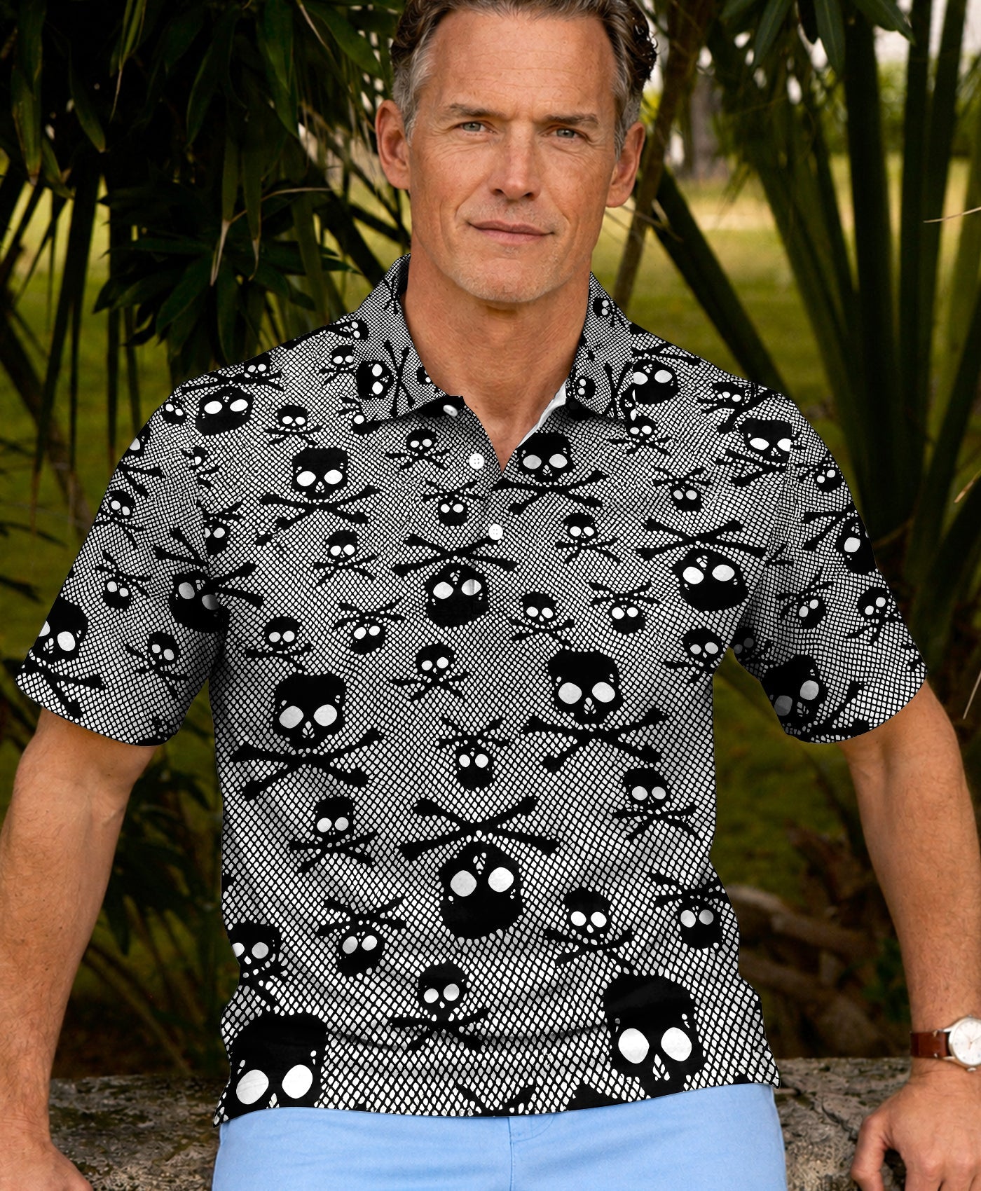 BLACK SKULL BONES POLO SHIRT - TLHG1006261