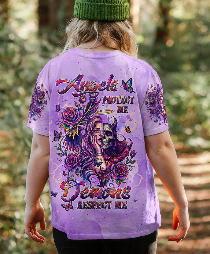 ANGELS PROTECT ME DEMONS RESPECT ME SKULL LADY ALL OVER PRINT - TLHG1704261