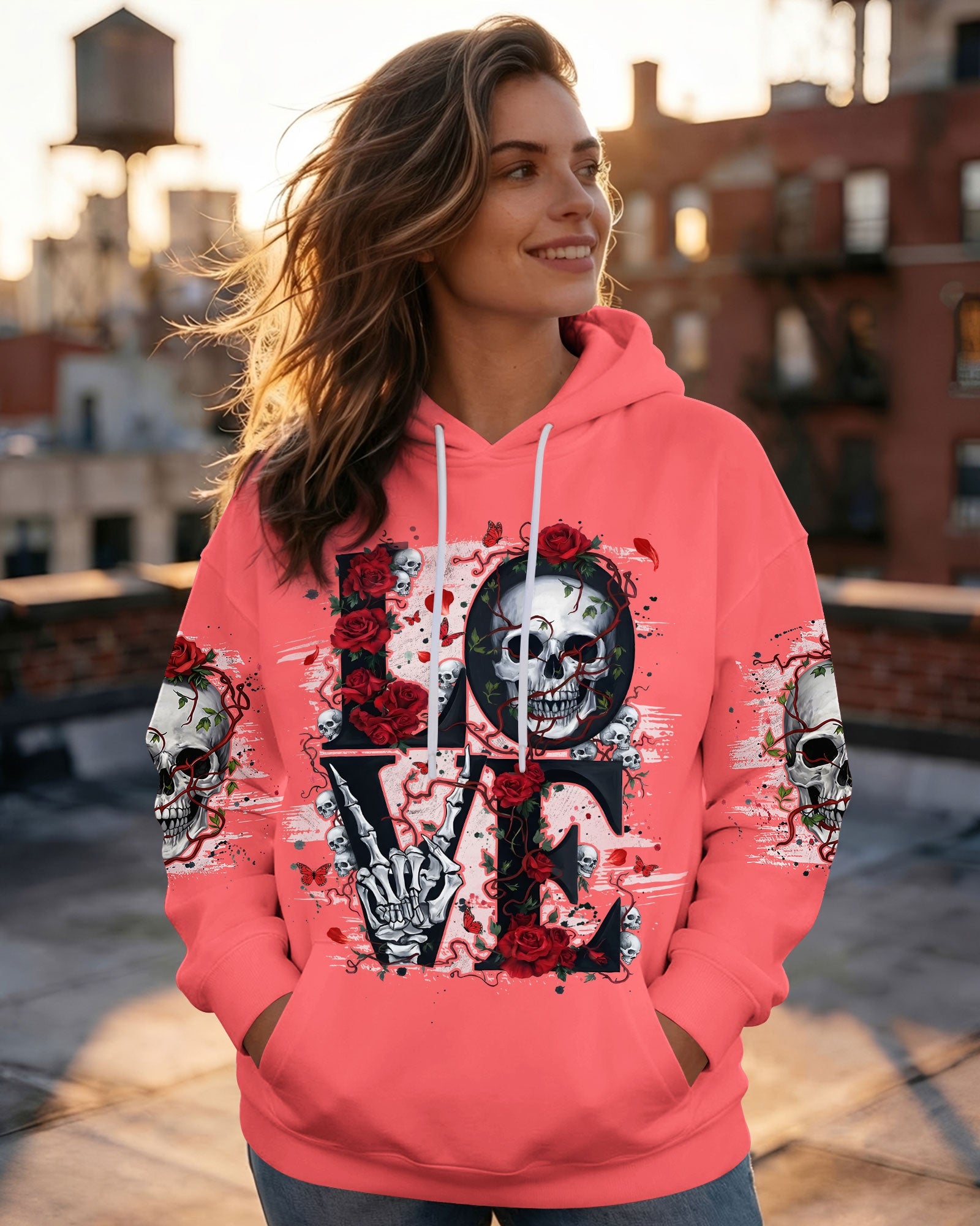 LOVE SKULL ROSE ALL OVER PRINT - TYQY1803261