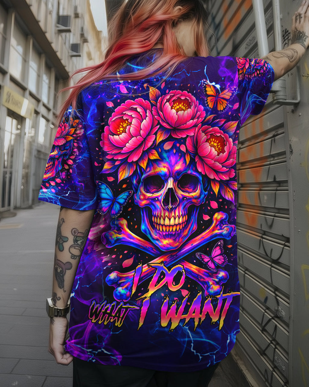 I DO WHAT I WANT FLOWER SKULL ALL OVER PRINT  - TLHG1003262