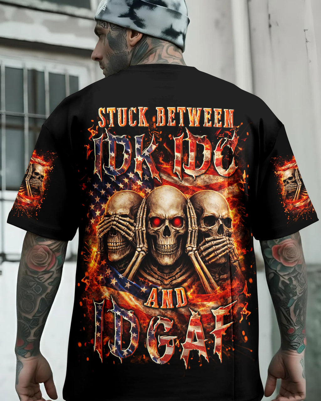 STUCK BETWEEN IDK IDC AND IDGAF SKULL ALL OVER PRINT - YHLN2302261