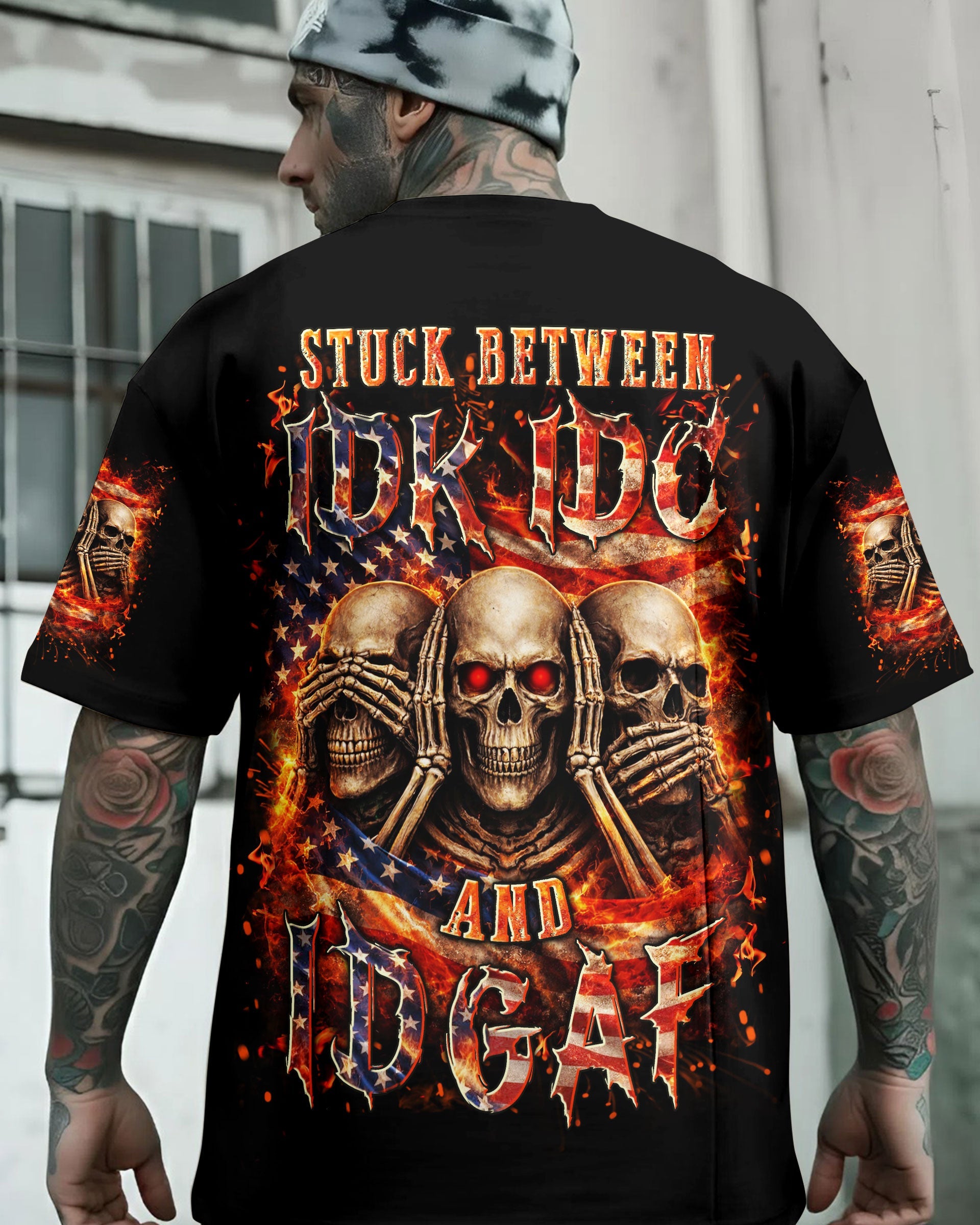 STUCK BETWEEN IDK IDC AND IDGAF SKULL ALL OVER PRINT - YHLN2302261