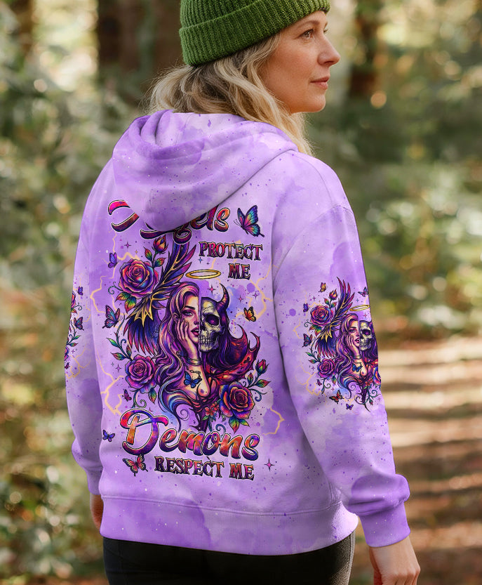 ANGELS PROTECT ME DEMONS RESPECT ME SKULL LADY ALL OVER PRINT - TLHG1704261