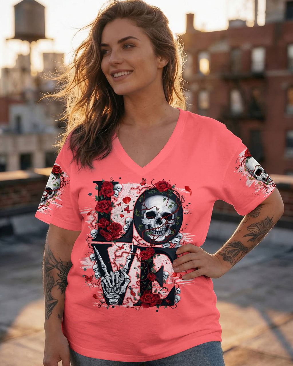 LOVE SKULL ROSE ALL OVER PRINT - TYQY1803261