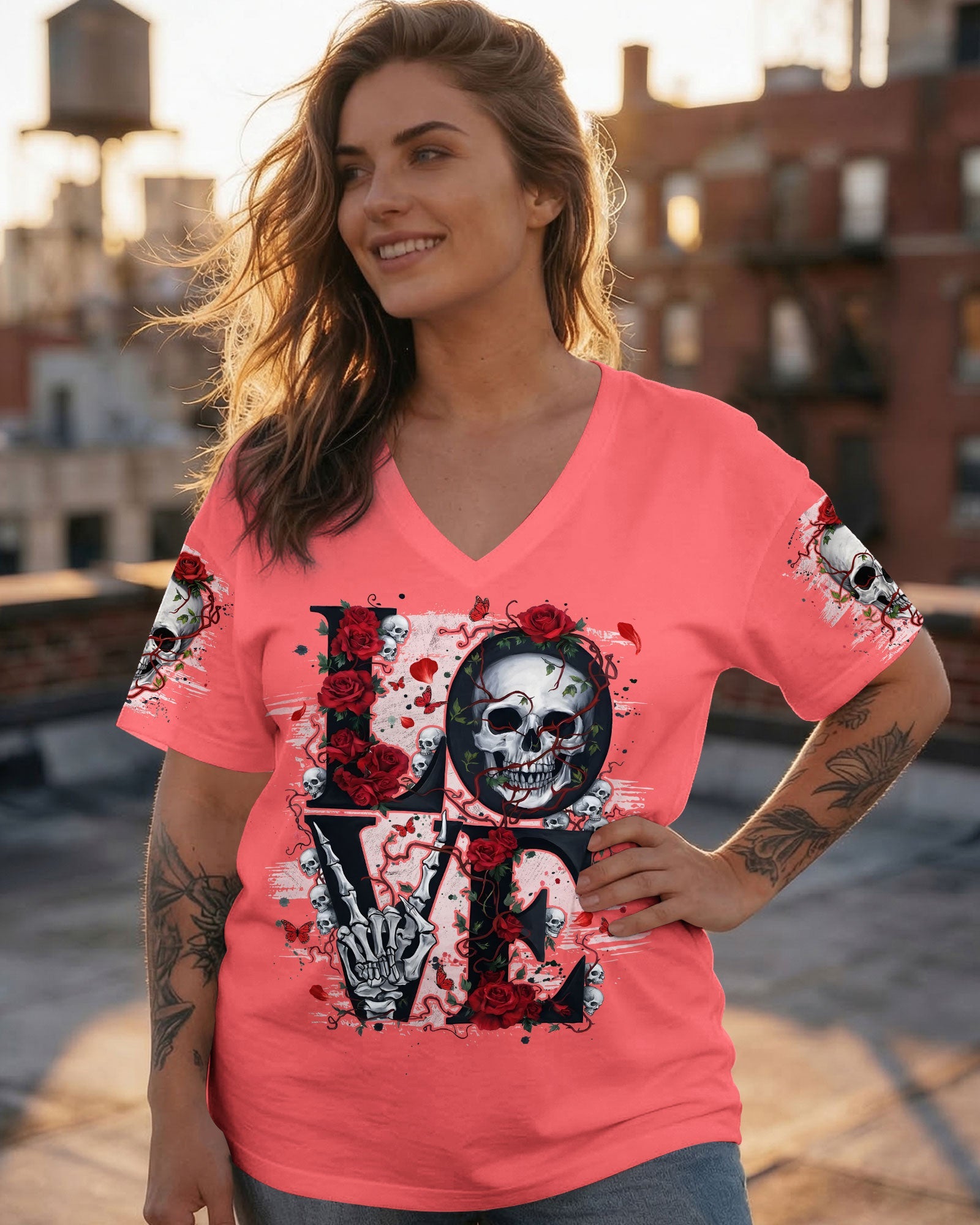 LOVE SKULL ROSE ALL OVER PRINT - TYQY1803261