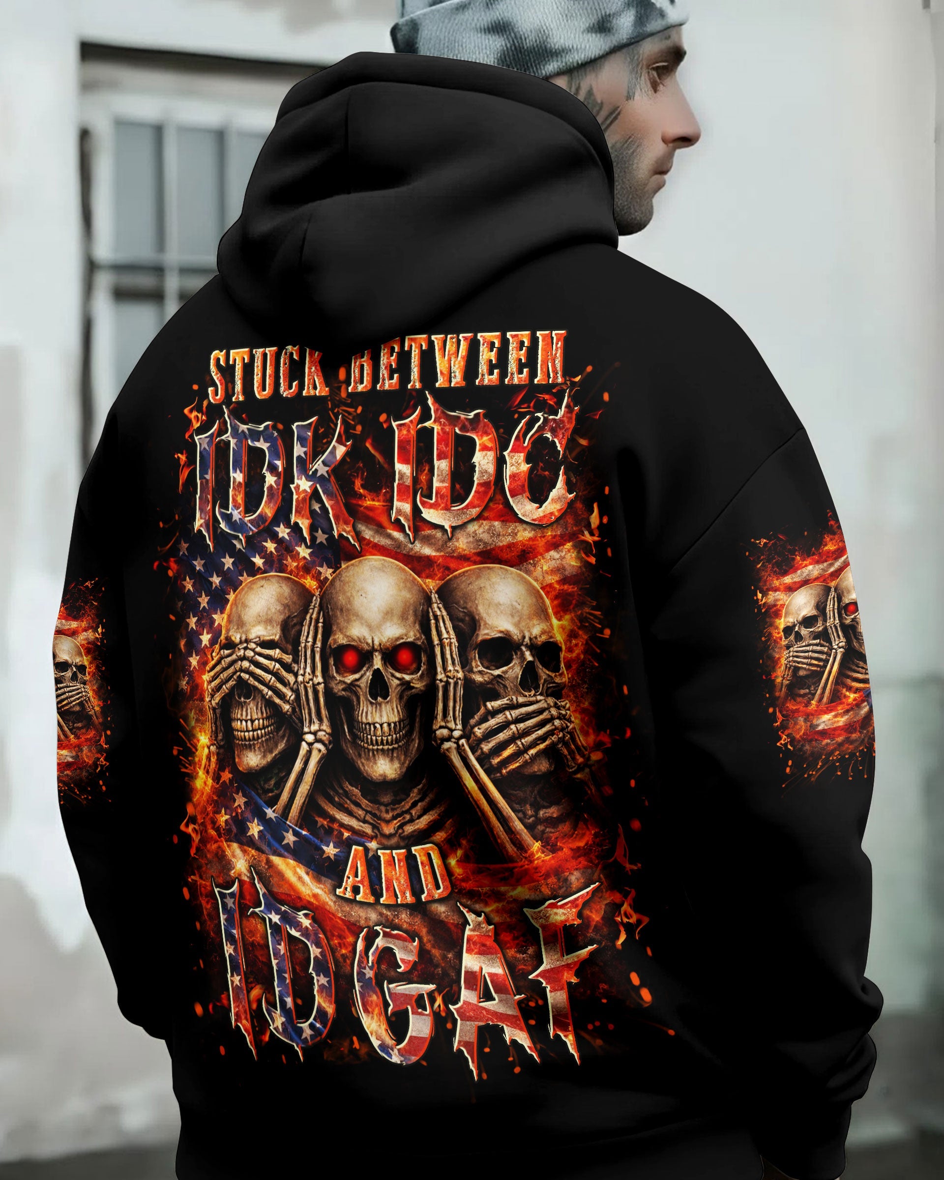 STUCK BETWEEN IDK IDC AND IDGAF SKULL ALL OVER PRINT - YHLN2302261