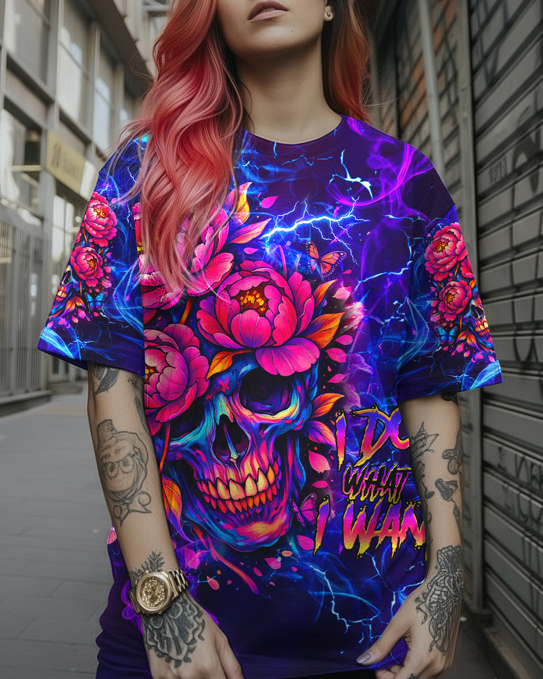 I DO WHAT I WANT FLOWER SKULL ALL OVER PRINT  - TLHG1003262